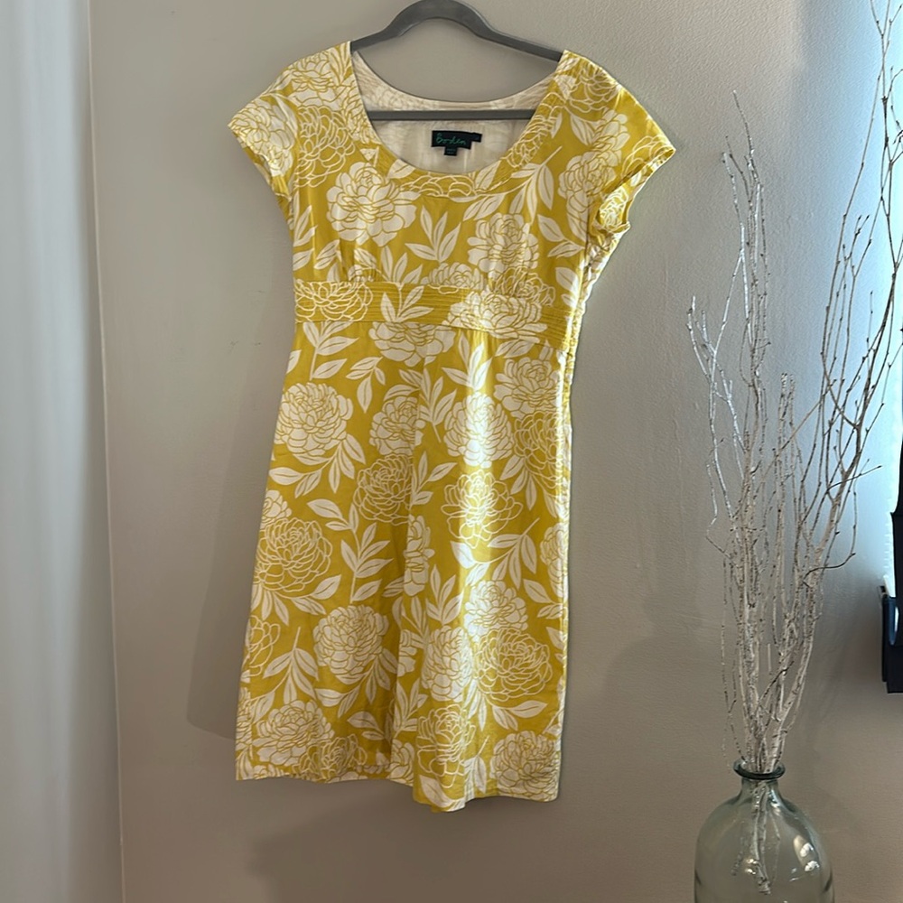 Excellent pre-loved condition, BODEN Yellow Floral Print Dress, 💯 cotton, Sz 12R